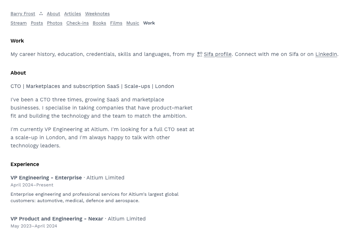 Screenshot of barryfrost.com/work