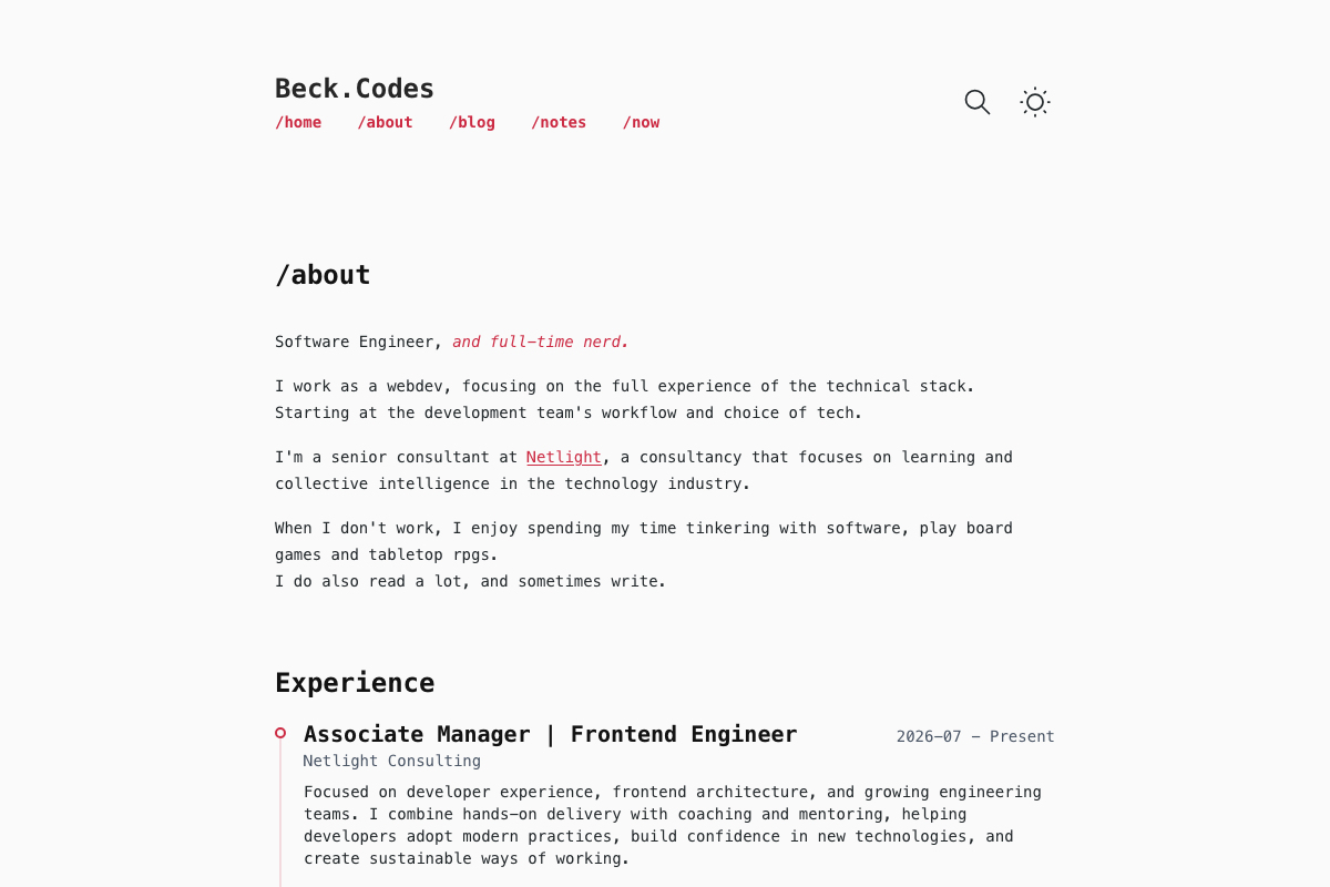 Screenshot of beck.codes/about