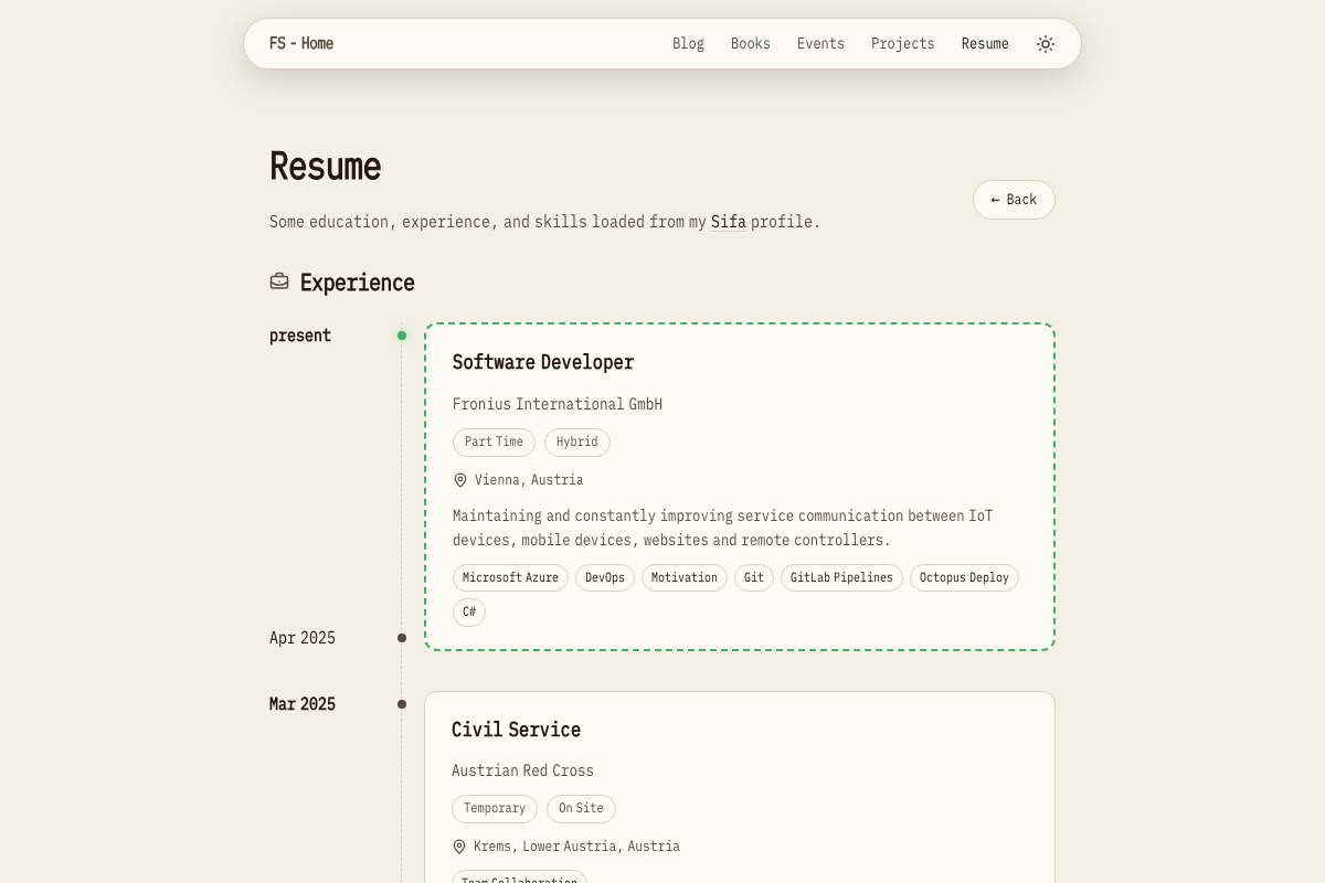 Screenshot of felixs.dev/resume