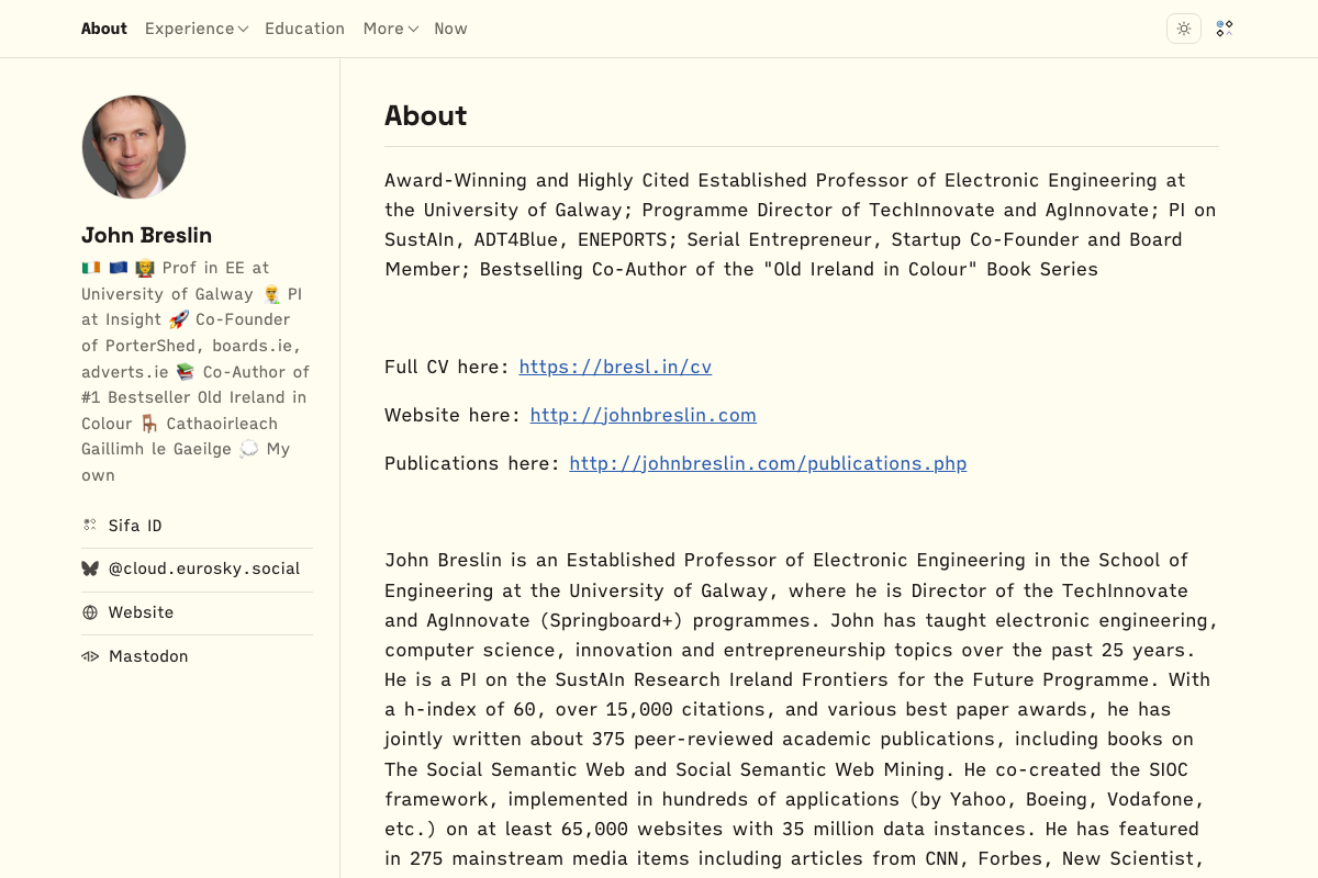Screenshot of cv.johnbreslin.com